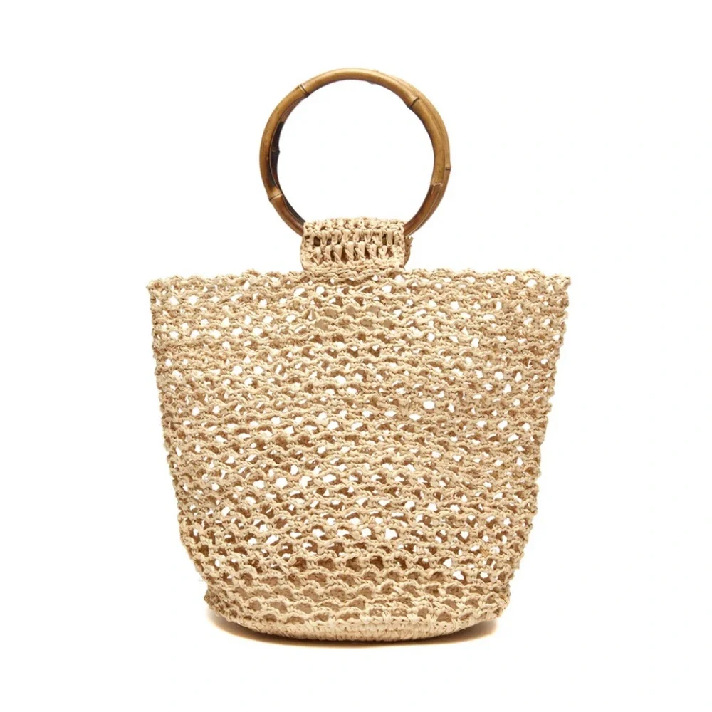 Mar Y Sol Willow Wristlet Tote NWT Handmade Crochet Natural Raffia - Picture 2 of 8